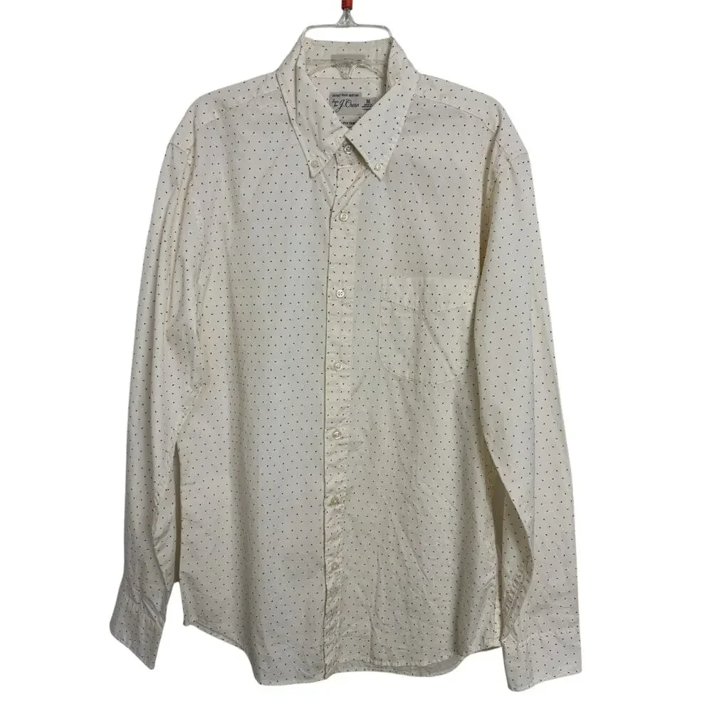 J Crew Secret Wash Shirting 100’s 2-Ply Yarn Slim Fit Button Down Ivory Medium
